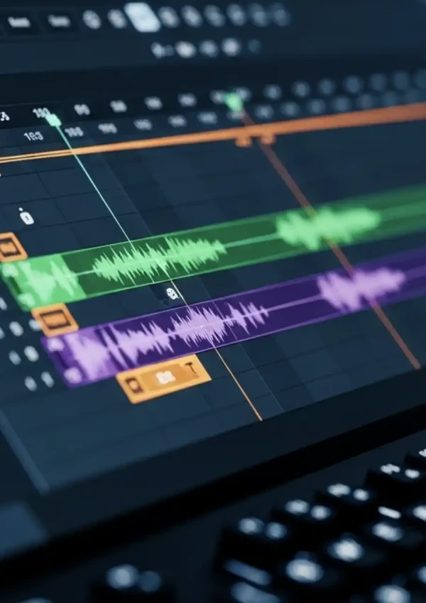 Workflow de design sonoro e mixagem de áudio em software de Edição e Pós-Produção profissional.