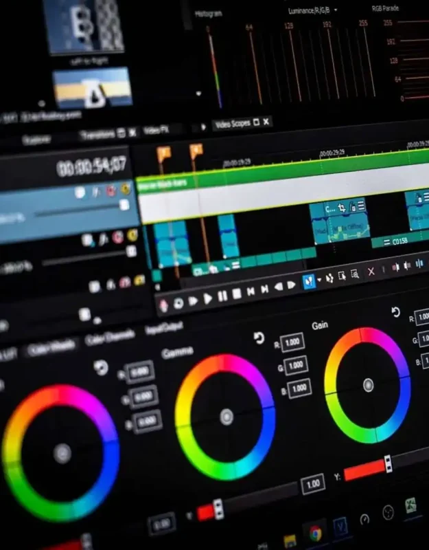 Ajuste de colorimetria e color grading avançado em software de Edição e Pós-Produção para vídeo 4K e 8K.